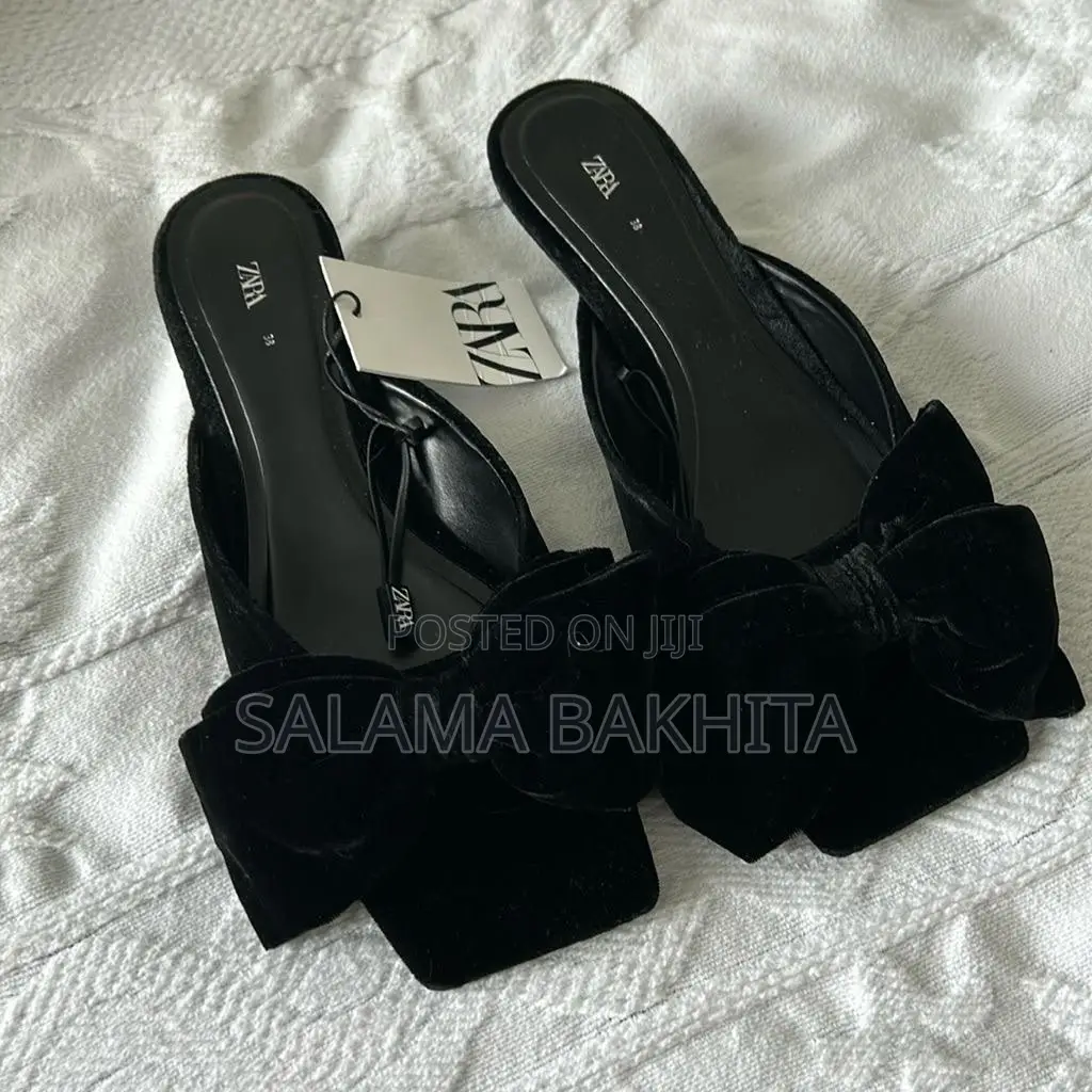 Zara Velvet Bow Kitten-Heel Mules