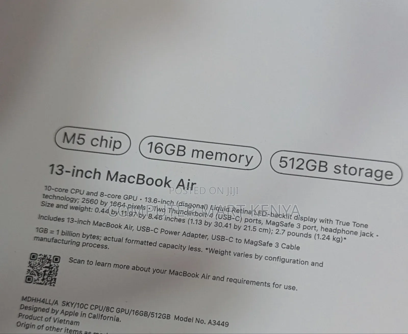 New Laptop Apple MacBook Air 16GB Apple M3 SSD 512GB