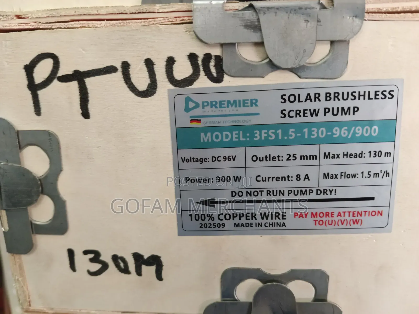 Brushless 130m, 900w 25mm Premier Submersible Pump 3fs1.5-130-96/100