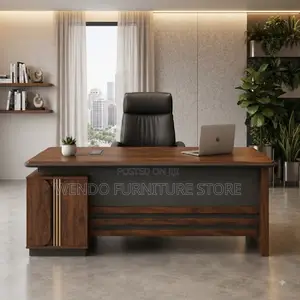 Office Desk; 1600mm Brown Top Executive L Shaped Return Office Desks