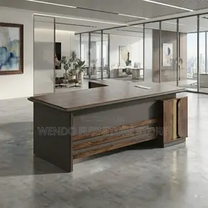 Office Desk; 1600mm Brown Top Executive L Shaped Return Office Desks