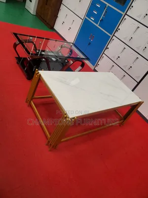 White Modern Coffee Table With Gold Base