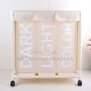 Laundry Basket With Wheel 3 Section / Dirty Clothes Hamper Three Grid