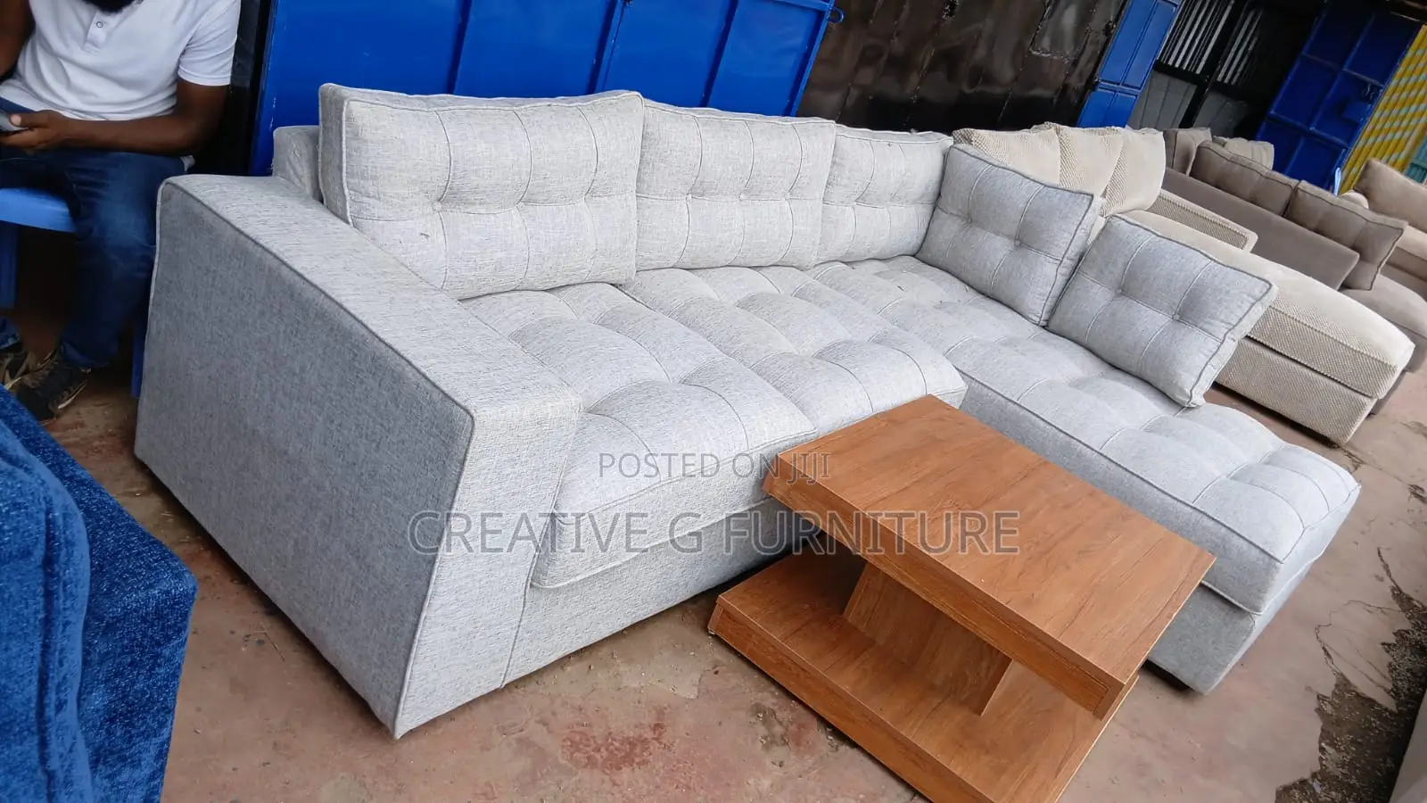 6-Seater Light Grey L-Shaped Sofa