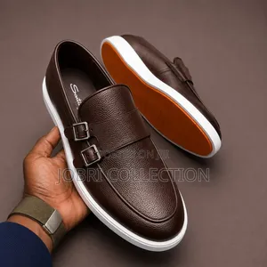 Santoni Slip on Double Buckle Leather Loafers