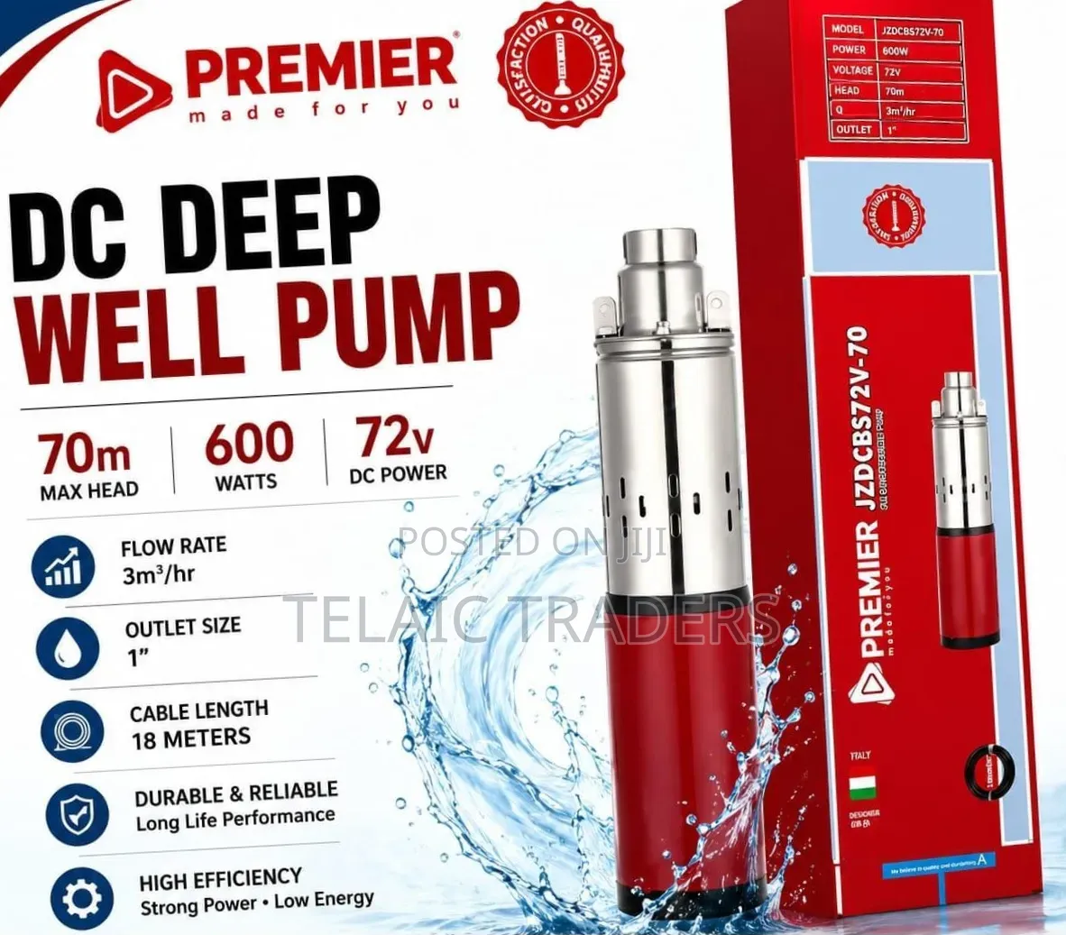 Premier 70M DC Deep Well Pump 600Watts 72 V