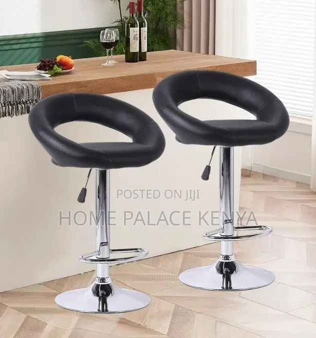 Kitchen Stool;Premium Leather Round Back Chair With Durable Metal Legs