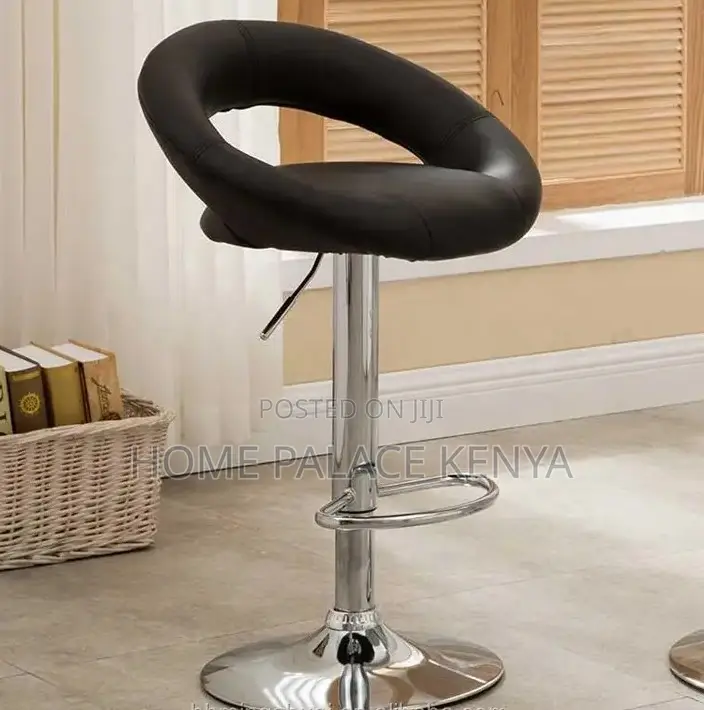 Kitchen Stool;Premium Leather Round Back Chair With Durable Metal Legs