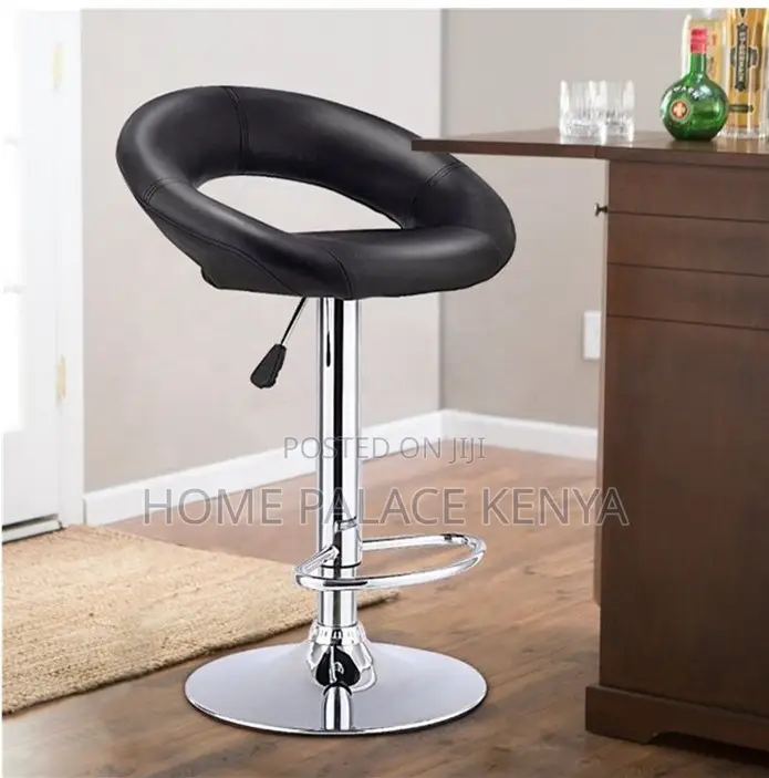 Kitchen Stool;Premium Leather Round Back Chair With Durable Metal Legs