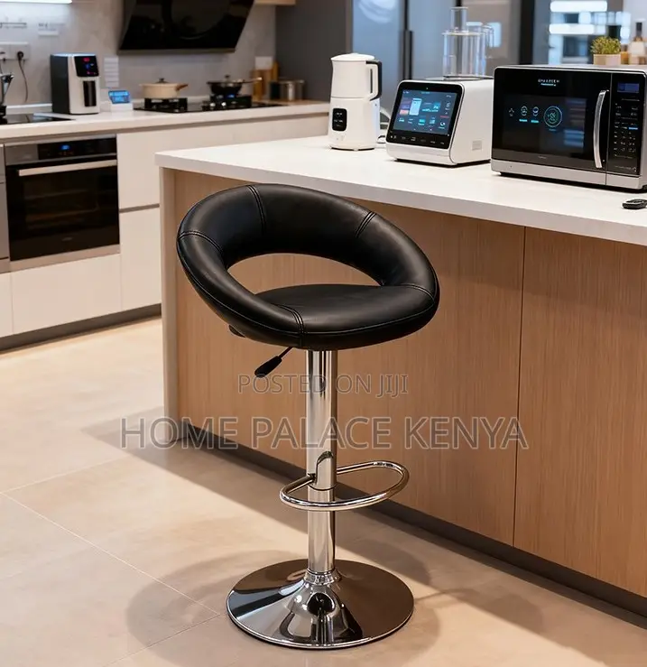 Kitchen Stool;Premium Leather Round Back Chair With Durable Metal Legs
