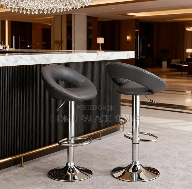 Kitchen Stool;Premium Leather Round Back Chair With Durable Metal Legs