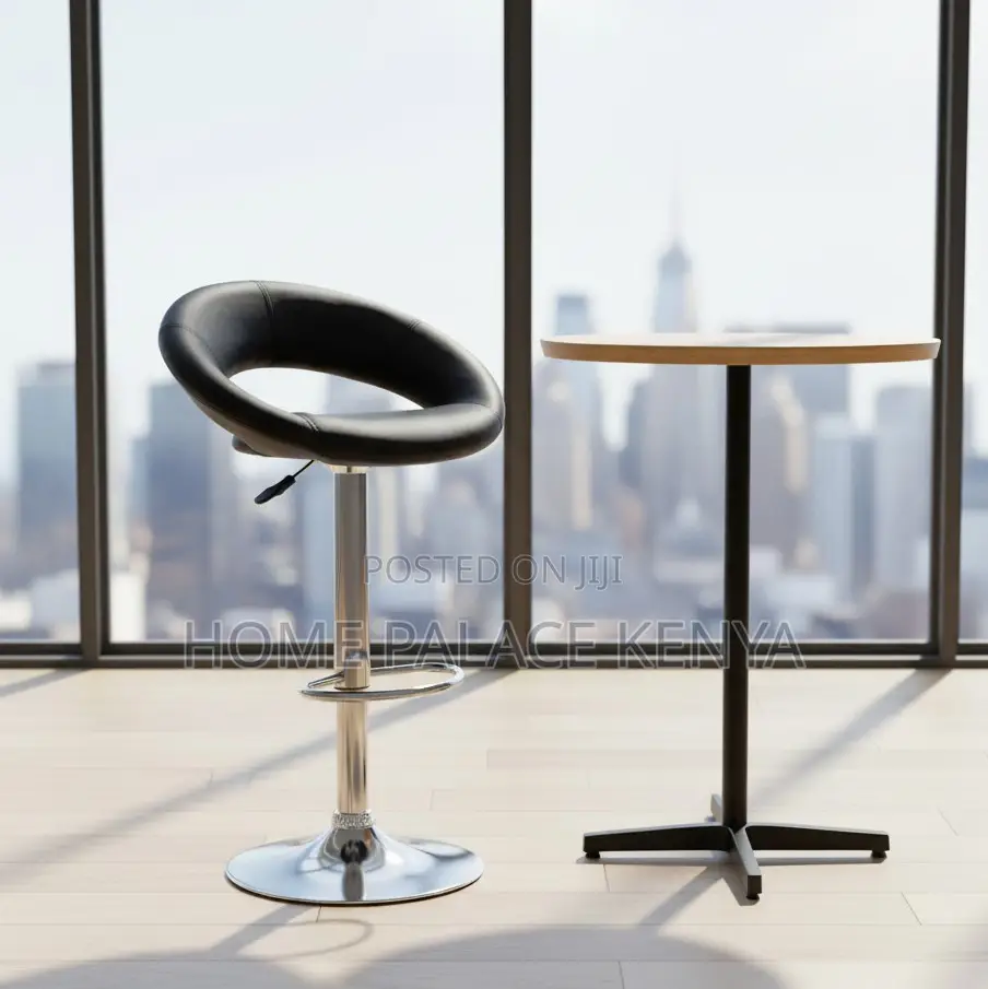 Kitchen Stool;Premium Leather Round Back Chair With Durable Metal Legs