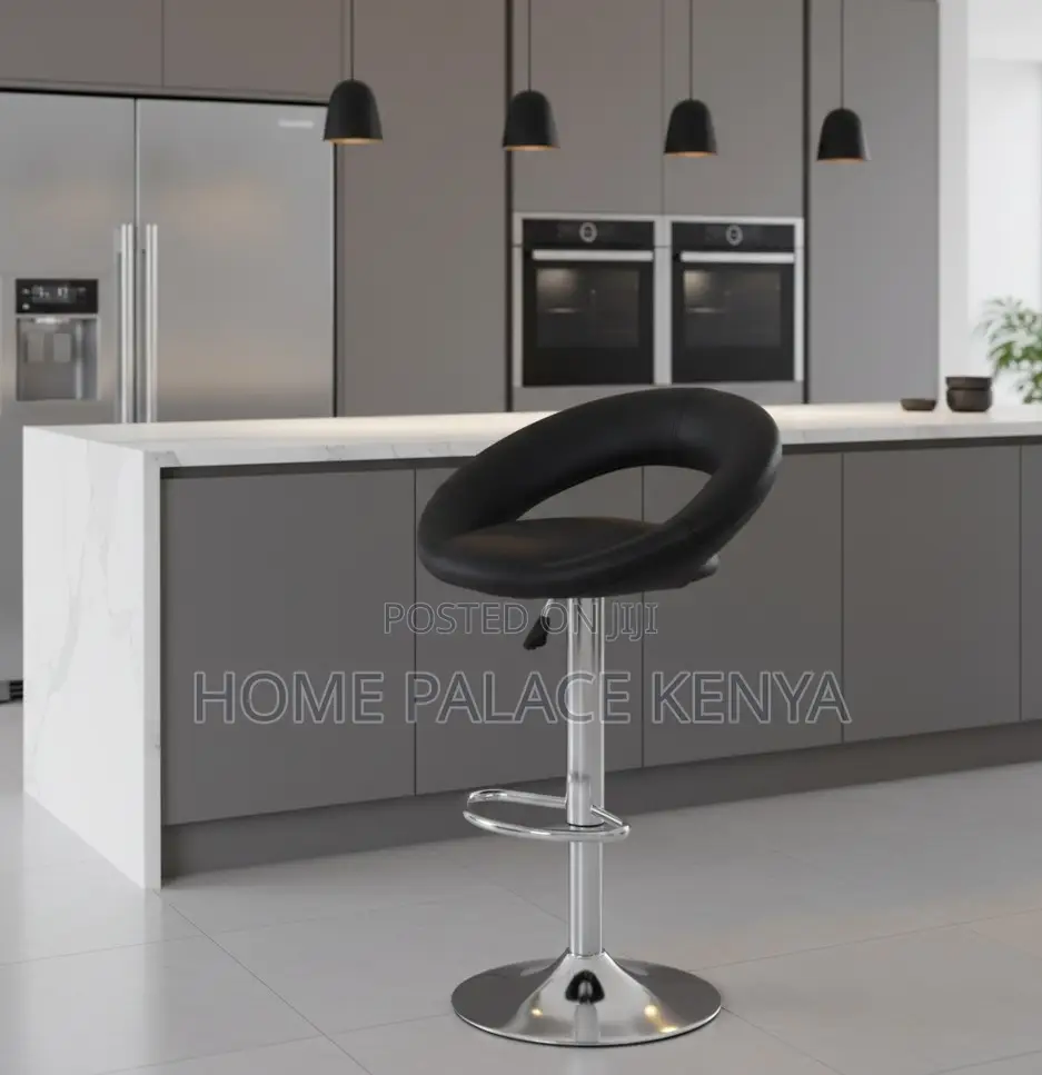 Kitchen Stool;Premium Leather Round Back Chair With Durable Metal Legs