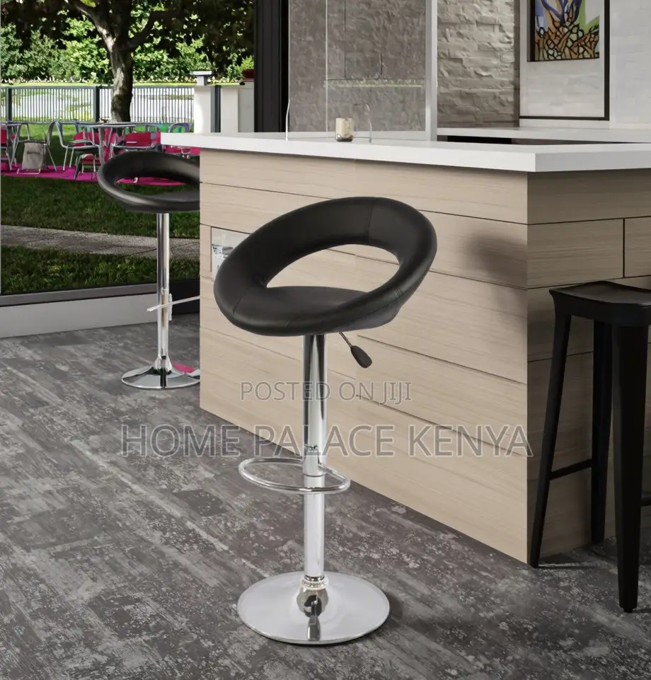 Kitchen Stool;Premium Leather Round Back Chair With Durable Metal Legs