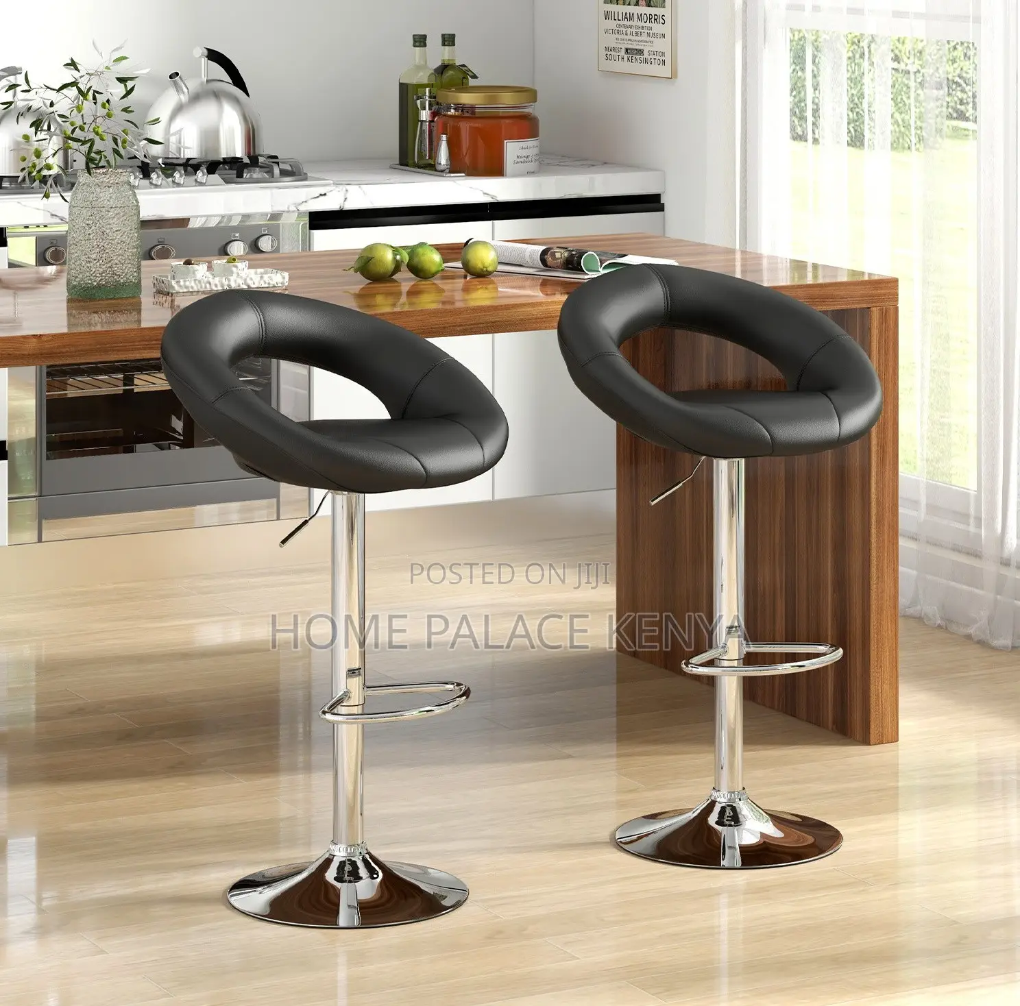 Kitchen Stool;Premium Leather Round Back Chair With Durable Metal Legs