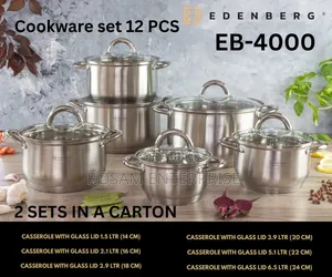 Edenberg 12 PC Stainless Steel Cookware Set