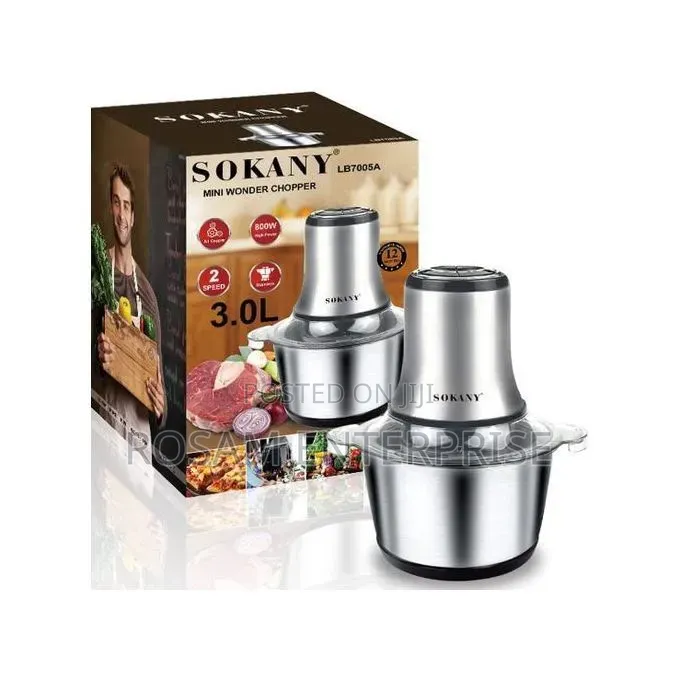 Sokany 3ltrs Chopper(Stainless Steel Bowl