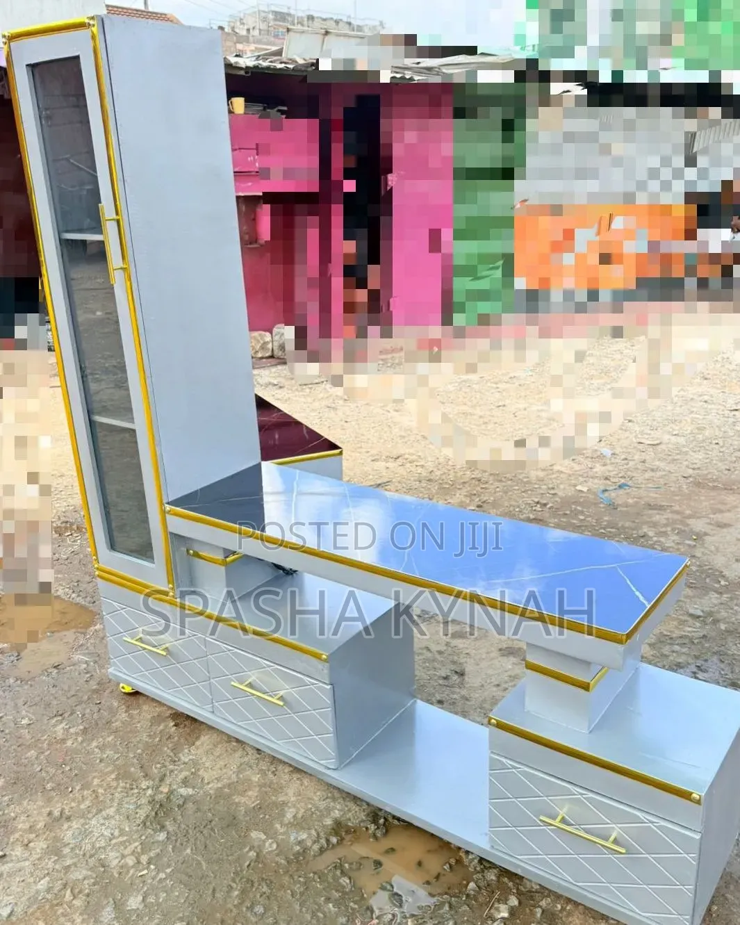 TV Stand With Marble Coating and Shelf Cabine