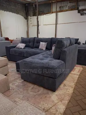 6-Seater Dark Grey Bubble Fabric Sofa