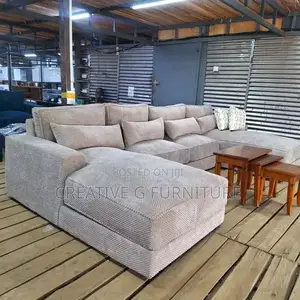 9-Seater Beige U-Shaped Sofa Bubble Fabric