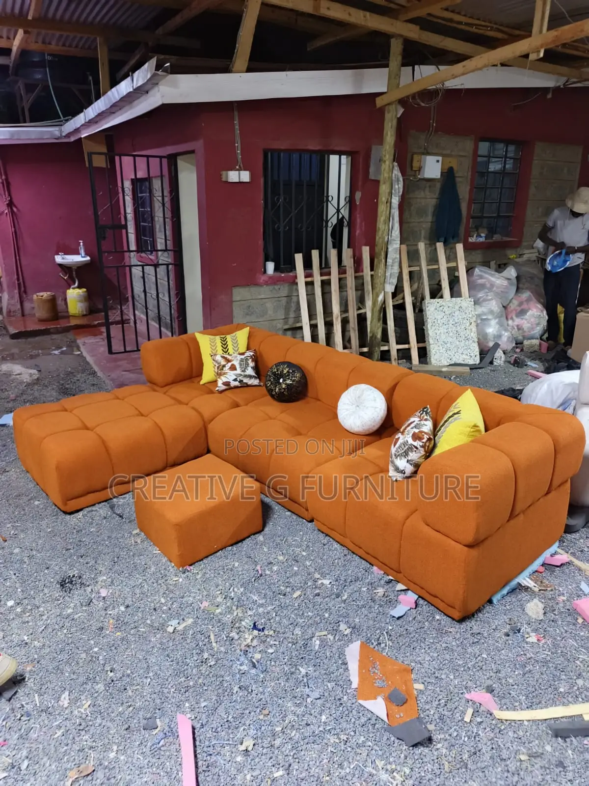 6-Seater Orange Bubble Sofa With Footrest