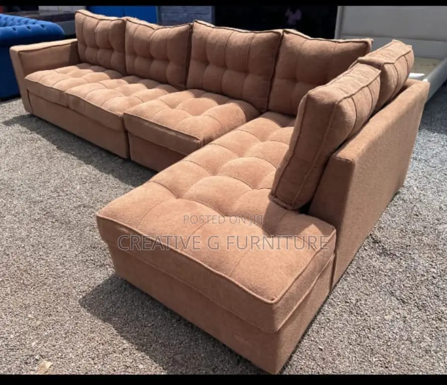 6-Seater Burnt Orange Tufted Sofa