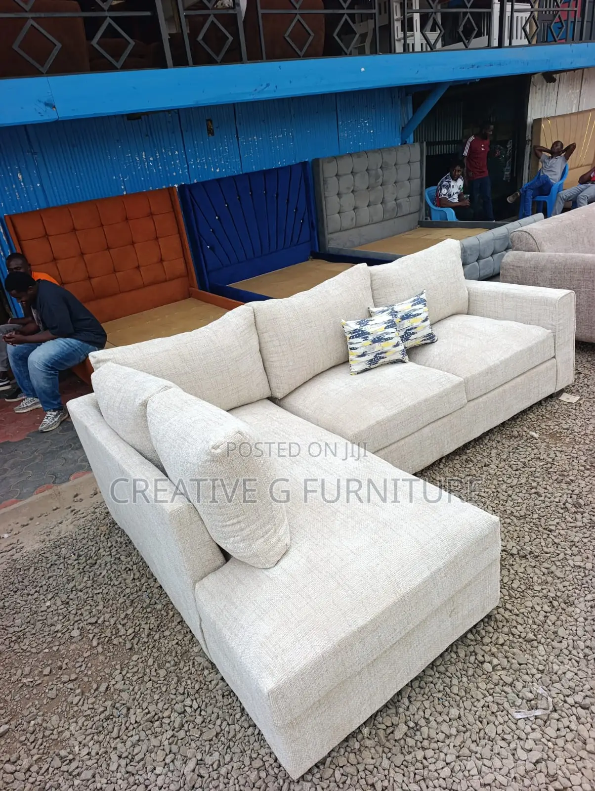 6-Seater Nude L-Shaped Sofa
