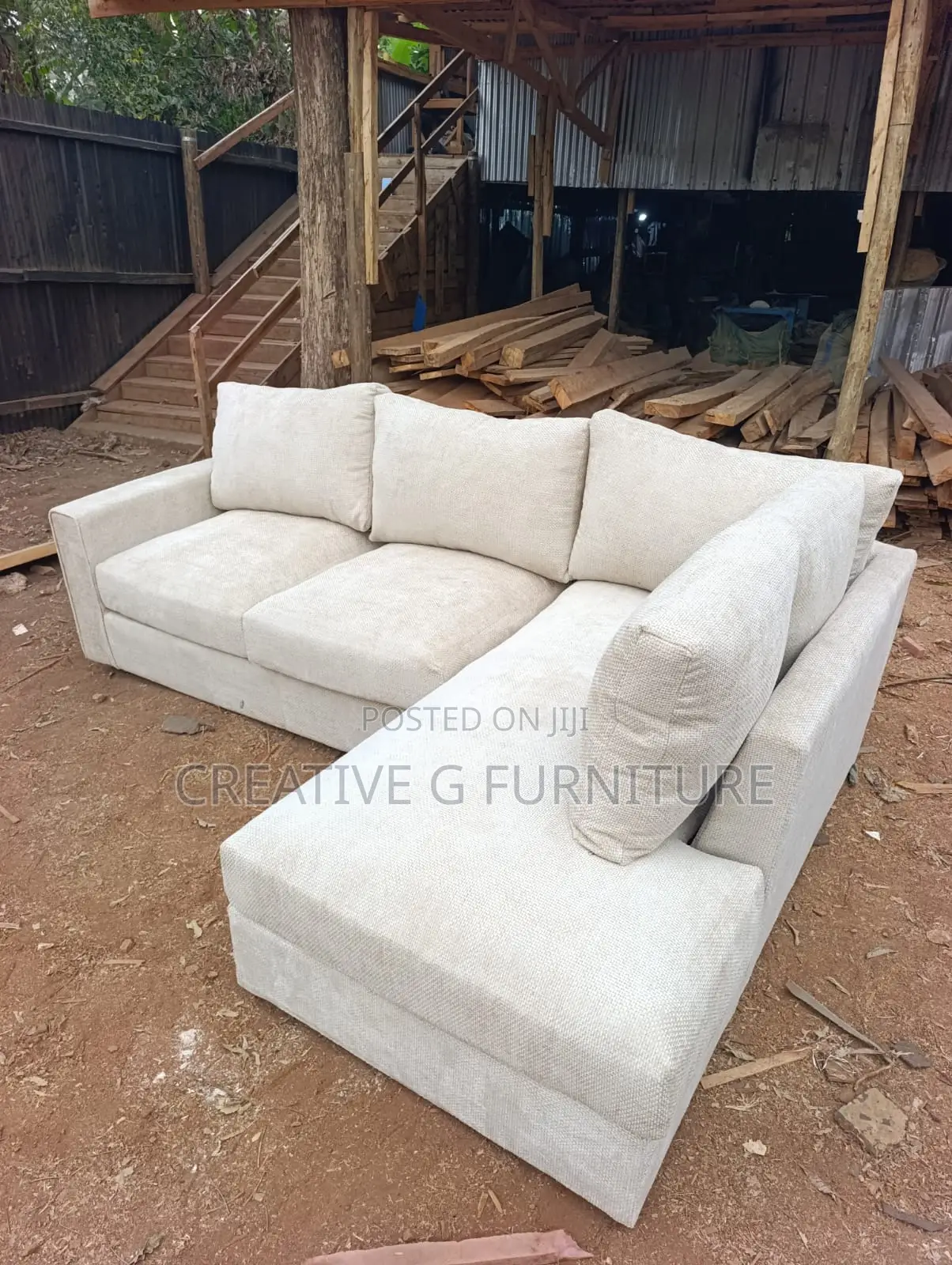 6-Seater Nude L-Shaped Sofa