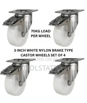 Castor Wheels 3 Inch Set of 4 With Brake 50 Kg Load Per Wheel H/D