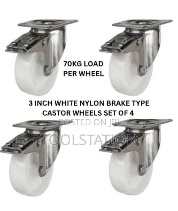 Castor Wheels 3 Inch Set of 4 With Brake 50 Kg Load Per Wheel H/D