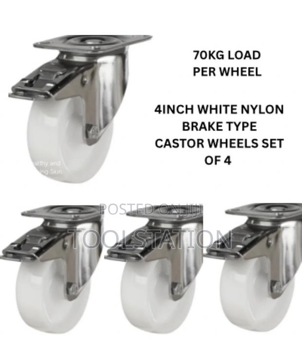 Castor Wheels 4 Inch Set of 4 With Brake 70 Kg Load Per Wheel H/D