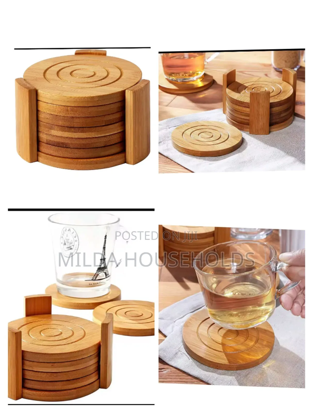 6PCS Round Bamboo Coaster Set