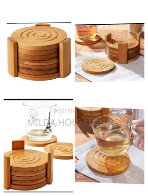6PCS Round Bamboo Coaster Set