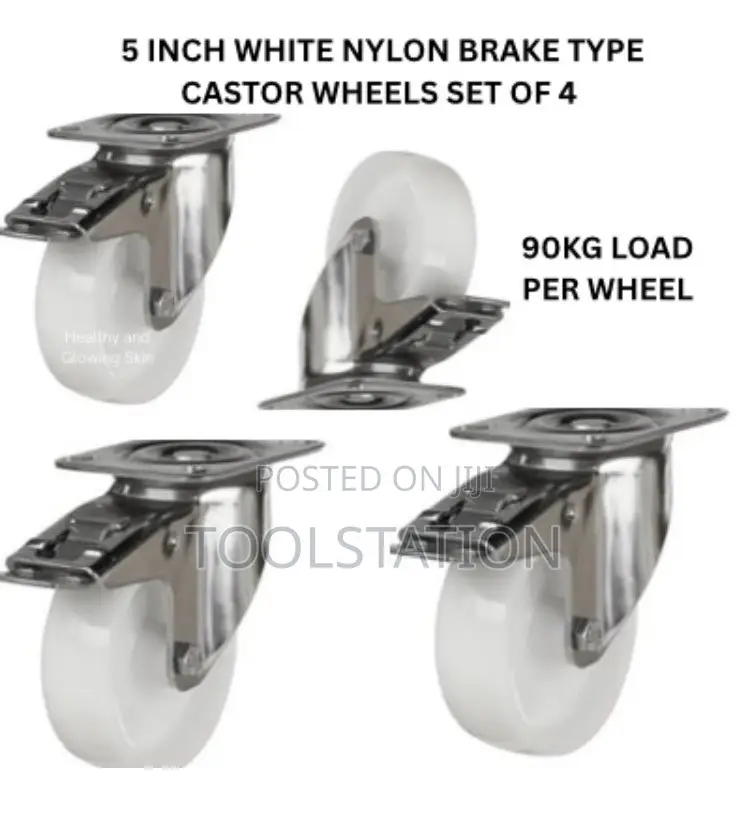 Castor Wheels 5 Inch Set of 4 With Brake 90 Kg Load Per Wheel H/D