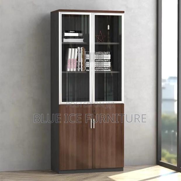 Wooden Storage Cabinet With Glass Display Doors