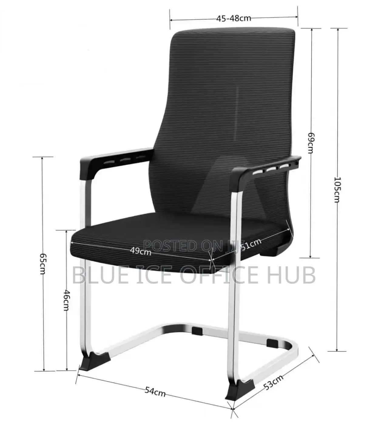 Black Office Waiting Chair With Fixed Arms Metal Base