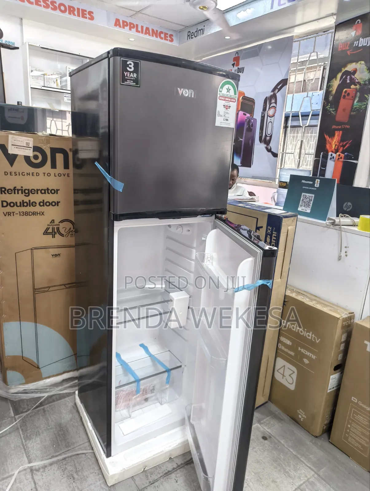 VON 166L VRT-166DRAG Double Door Direct Cool Fridge – Grey