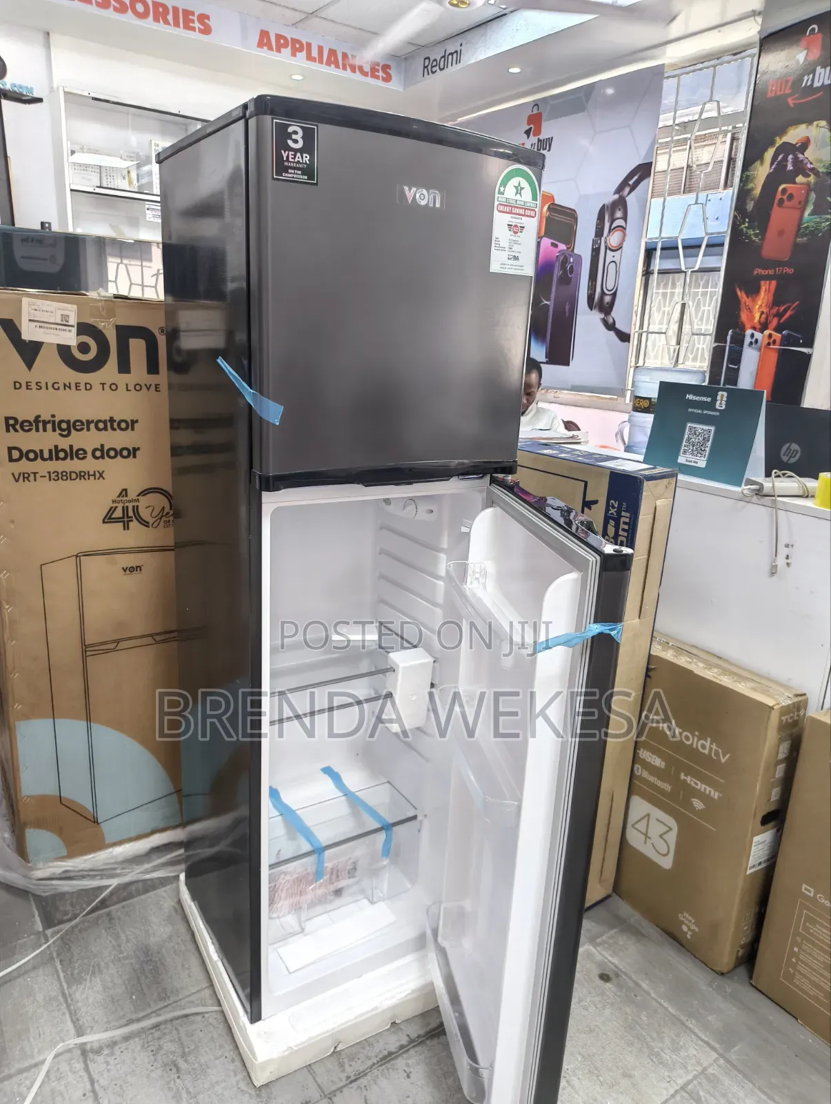 VON 166L VRT-166DRAG Double Door Direct Cool Fridge – Grey