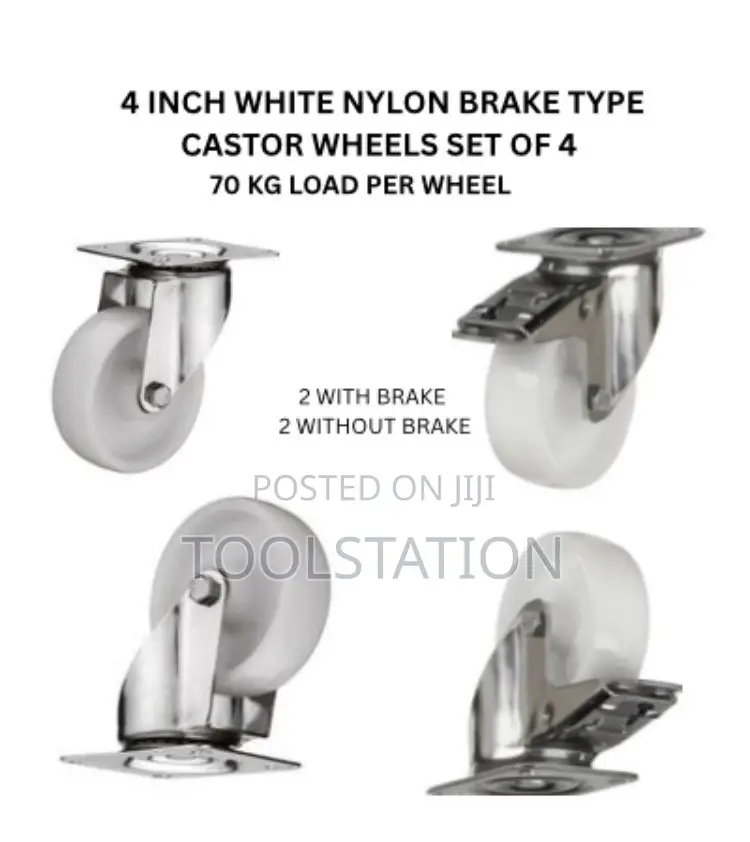 Castor Wheels 4 Inch 2 With Brake 2 Without 70kg Load Per Wheel H/D