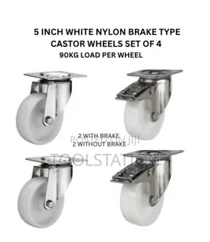 Castor Wheels 5 Inch 2 With Brake 2 Without 90kg Load Per Wheel H/D