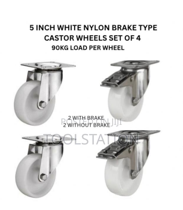 Castor Wheels 5 Inch 2 With Brake 2 Without 90kg Load Per Wheel H/D - main view