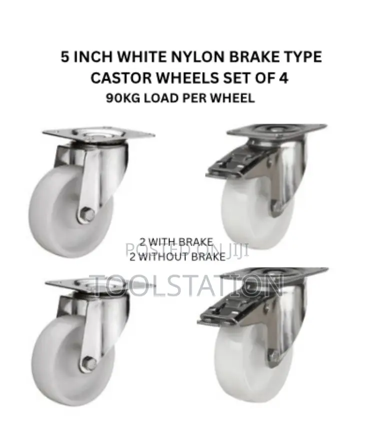 Castor Wheels 5 Inch 2 With Brake 2 Without 90kg Load Per Wheel H/D