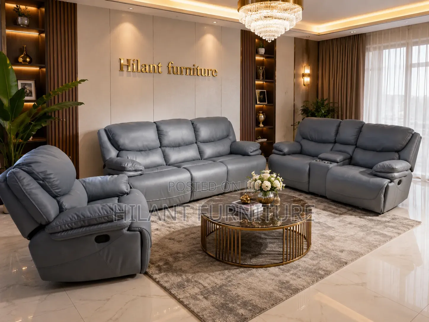 Plush Fabric 6-Seater Recliner Sofa.