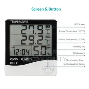 HTC-2 Digital Thermometer Hygrometer With Clock