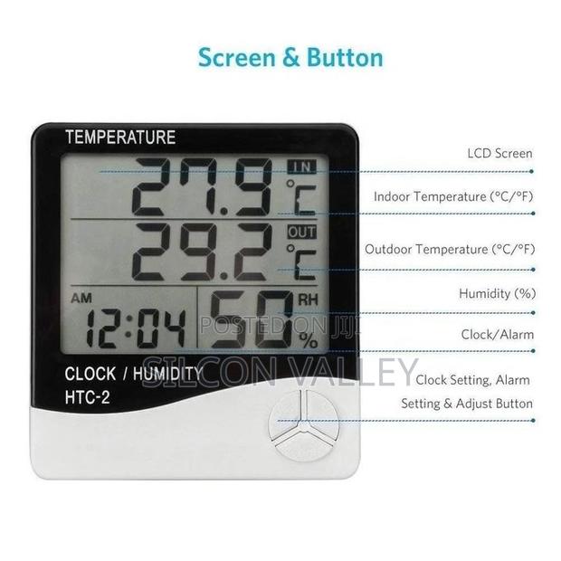 HTC-2 Digital Thermometer Hygrometer With Clock - thumbnail 3