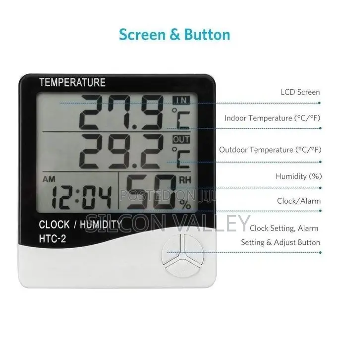 HTC-2 Digital Thermometer Hygrometer With Clock