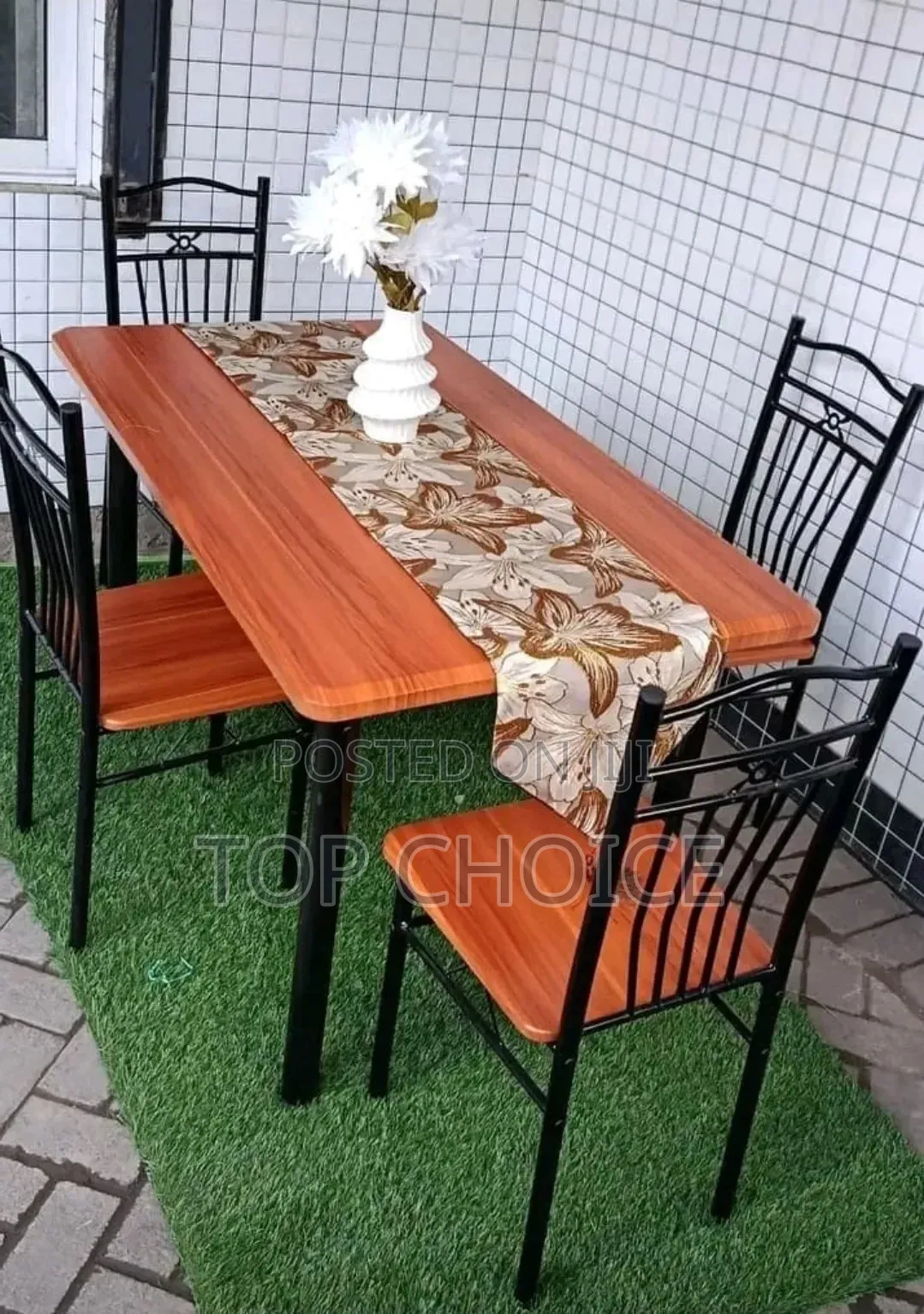 Glass / Wooden Dinner Table With 4 Chairs