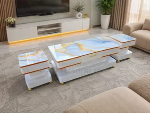 Creamwhite Coffee Table With a Golden Marble Top