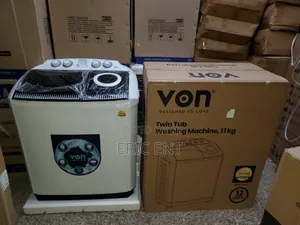 VON VWM-11TALK 11KG Twin Tub Washing Machine - White Black,