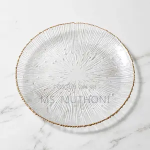 6pcs Stunning Clear Glass Plates ,Ribbed Texture Gold Edges